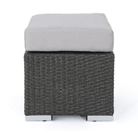 Outdoor Ottoman, 16 Inch Square Gray Woven Frame with Plush Cushion -BM335168