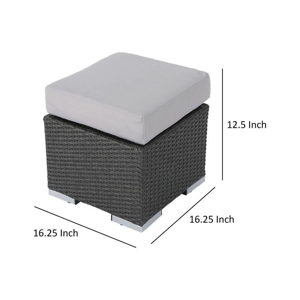 Outdoor Ottoman, 16 Inch Square Gray Woven Frame with Plush Cushion -BM335168