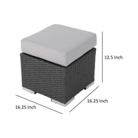 Outdoor Ottoman, 16 Inch Square Gray Woven Frame with Plush Cushion -BM335168