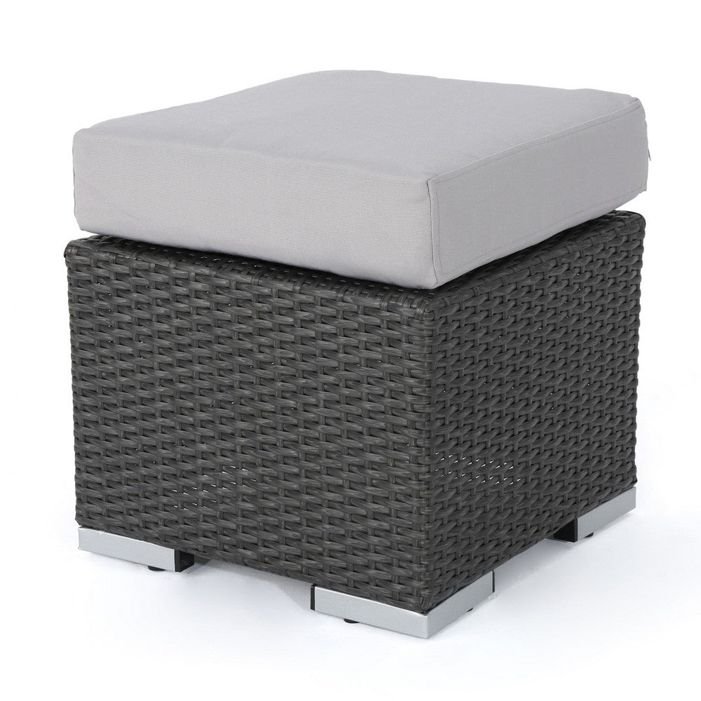 Outdoor Ottoman, 16 Inch Square Gray Woven Frame with Plush Cushion -BM335168
