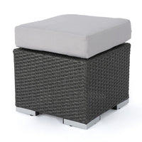 Outdoor Ottoman, 16 Inch Square Gray Woven Frame with Plush Cushion -BM335168