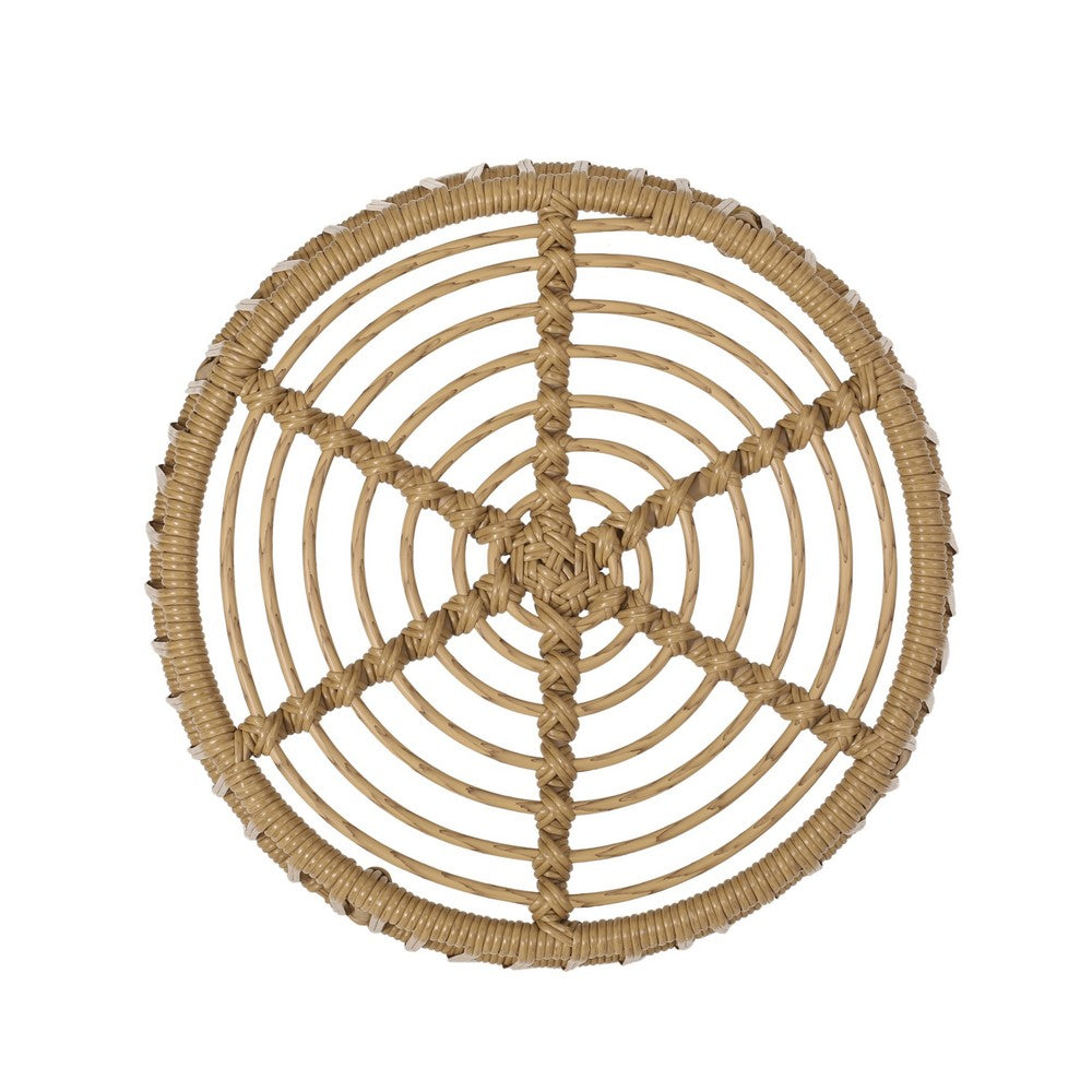 Laine Outdoor Side End Table, 20 Inch Round Top, Brown Rope Woven Base -BM335169