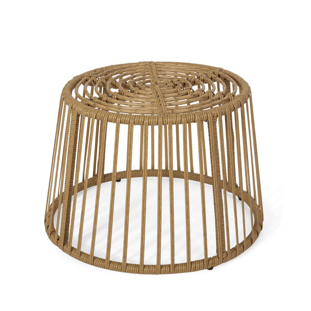 Laine Outdoor Side End Table, 20 Inch Round Top, Brown Rope Woven Base -BM335169