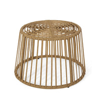 Laine Outdoor Side End Table, 20 Inch Round Top, Brown Rope Woven Base -BM335169