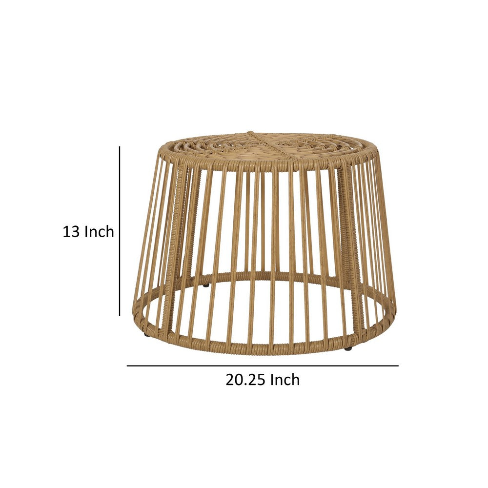 Laine Outdoor Side End Table, 20 Inch Round Top, Brown Rope Woven Base -BM335169