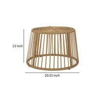 Laine Outdoor Side End Table, 20 Inch Round Top, Brown Rope Woven Base -BM335169