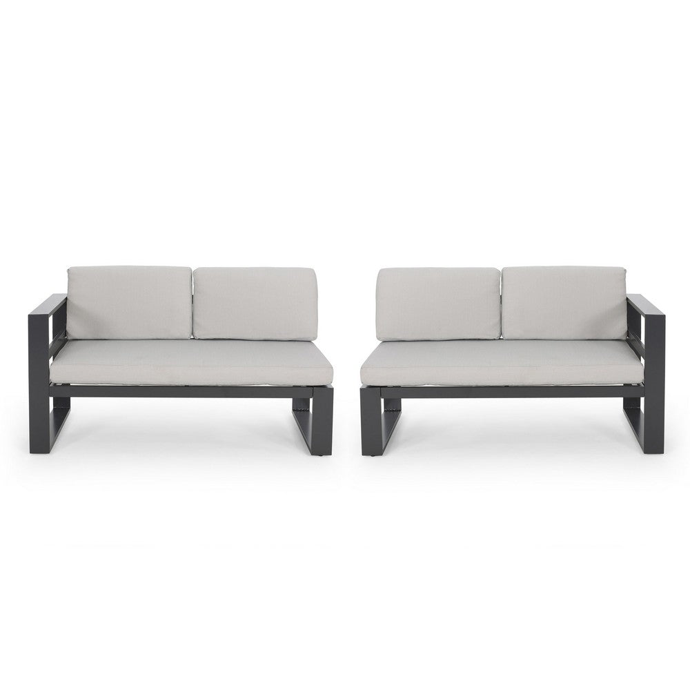 Devy 2pc Outdoor Left and Right Arm Sofa Set, White, Gray Metal -BM335170
