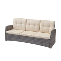 Foi 3 Seater Outdoor Sofa, Beige Cushions, 75 Inch Gray Woven Frame -BM335176