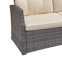 Foi 3 Seater Outdoor Sofa, Beige Cushions, 75 Inch Gray Woven Frame -BM335176