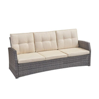 Foi 3 Seater Outdoor Sofa, Beige Cushions, 75 Inch Gray Woven Frame -BM335176