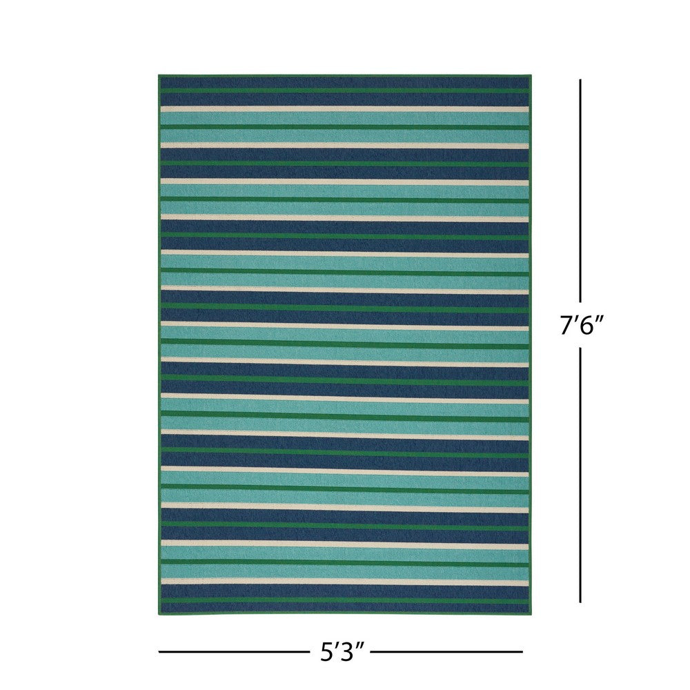 Dian 5 x 8 Outdoor Small Area Rug, Striped Pattern, Blue Green Woven -BM335177