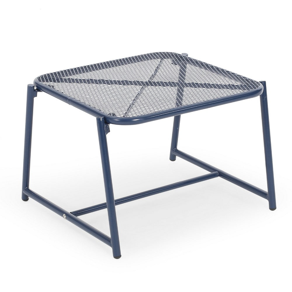 Kery Outdoor Side End Table, 20 Inch Mesh Top, Navy Blue Sled Base -BM335179