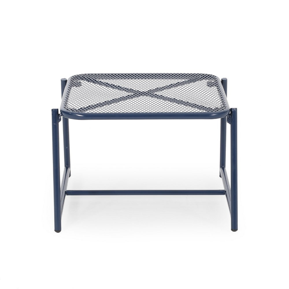 Kery Outdoor Side End Table, 20 Inch Mesh Top, Navy Blue Sled Base -BM335179