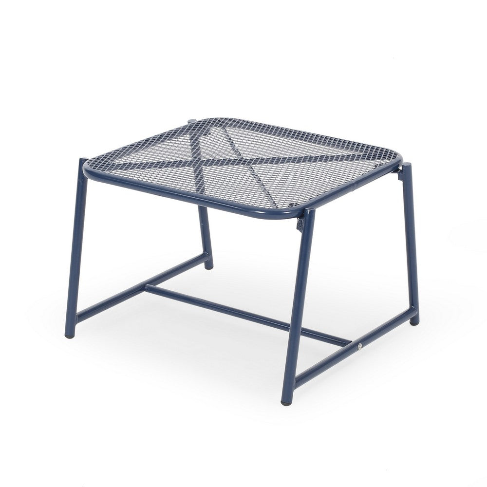 Kery Outdoor Side End Table, 20 Inch Mesh Top, Navy Blue Sled Base -BM335179