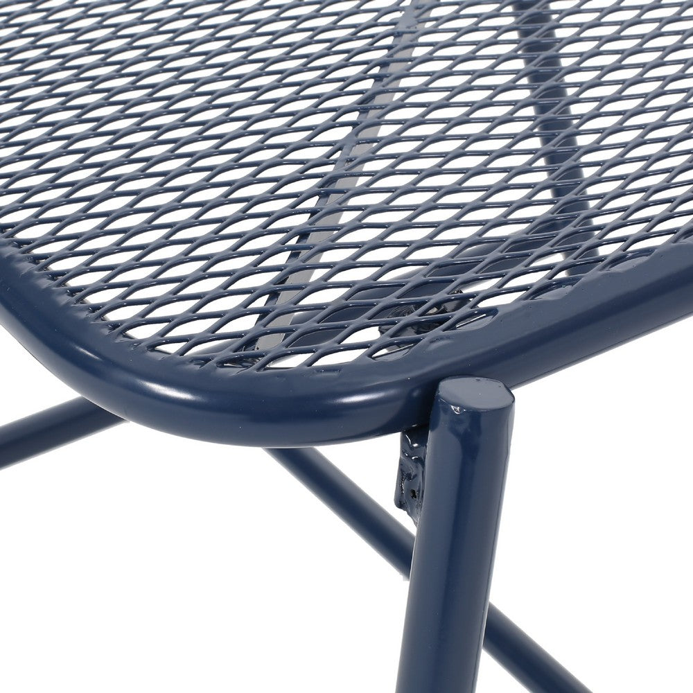 Kery Outdoor Side End Table, 20 Inch Mesh Top, Navy Blue Sled Base -BM335179