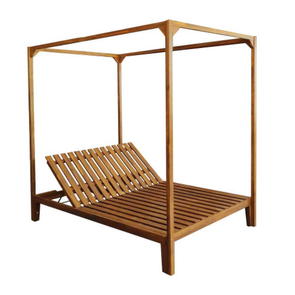 Yavi Outdoor Daybed Chaise, Adjustable Back, Brown Acacia Wood 79 Inch -BM335180