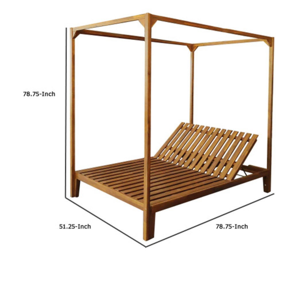 Yavi Outdoor Daybed Chaise, Adjustable Back, Brown Acacia Wood 79 Inch -BM335180