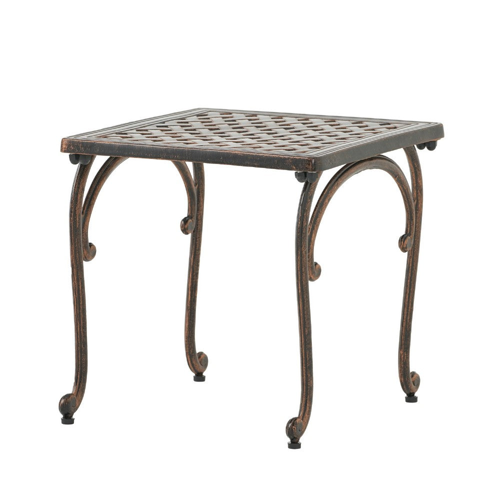 Lyra Outdoor Side End Table, Cabriole Legs, Brown Aluminium, 18 Inch -BM335181