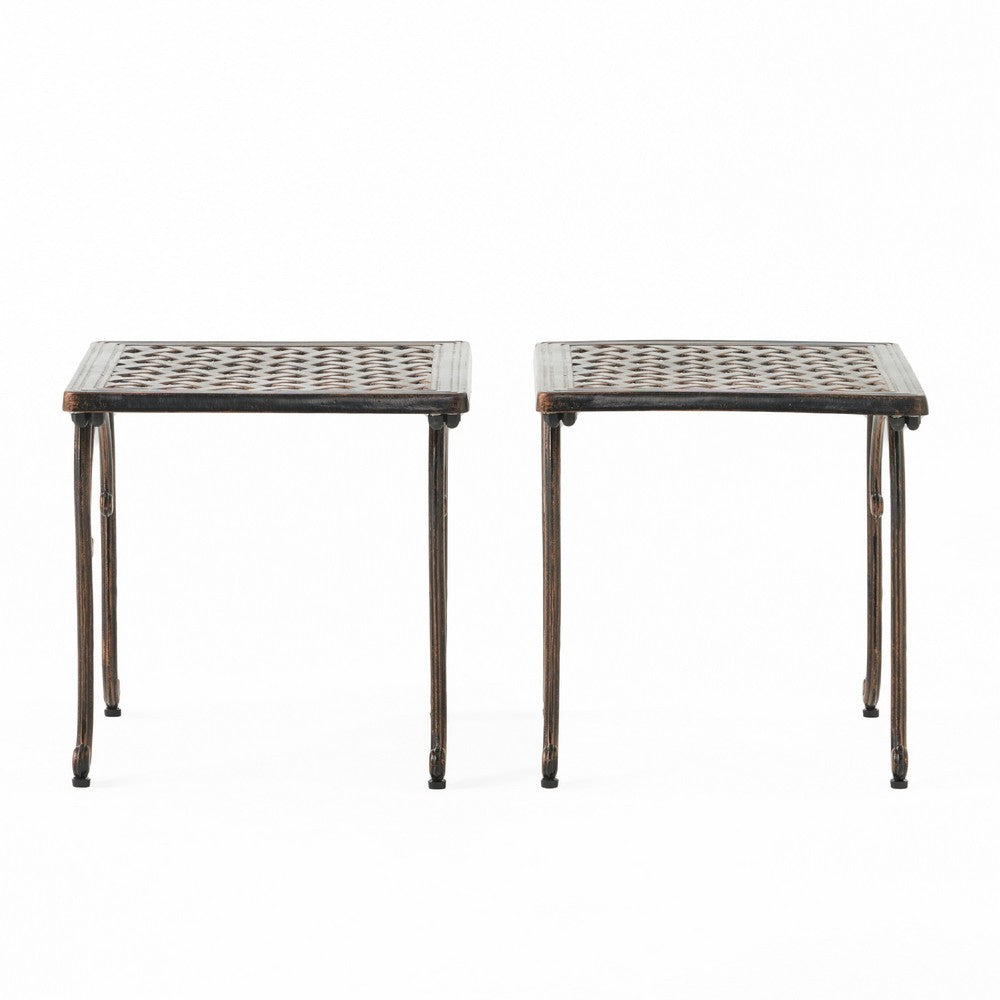 Lyra Outdoor Side End Table, Cabriole Legs, Brown Aluminium, 18 Inch -BM335181