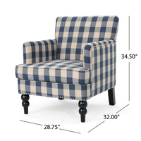 Lit Club Accent Chair with Turned Legs, Blue Black and Cream Fabric -BM335188
