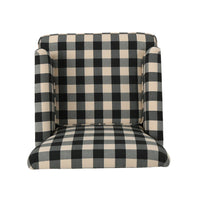 Lit Club Accent Chair with Turned Wood Legs, Black and Cream Plaid -BM335200