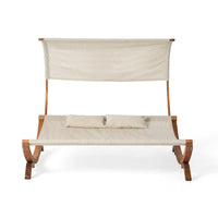 Akki Modern Sunbed with Removable Canopy, Teak Wood and Beige Fabric -BM335207