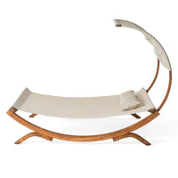 Akki Modern Sunbed with Removable Canopy, Teak Wood and Beige Fabric -BM335207