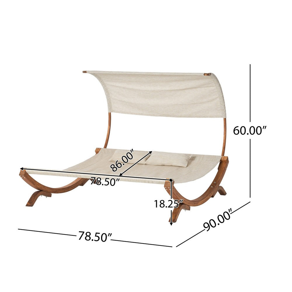 Akki Modern Sunbed with Removable Canopy, Teak Wood and Beige Fabric -BM335207