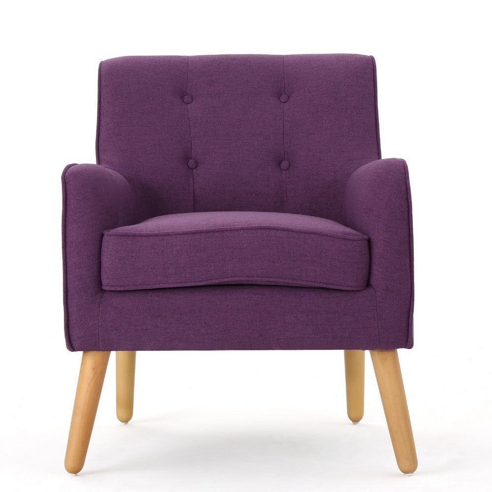 Felix Accent Armchair, Splayed Birch Wood Legs, Button Tufted Purple -BM335218