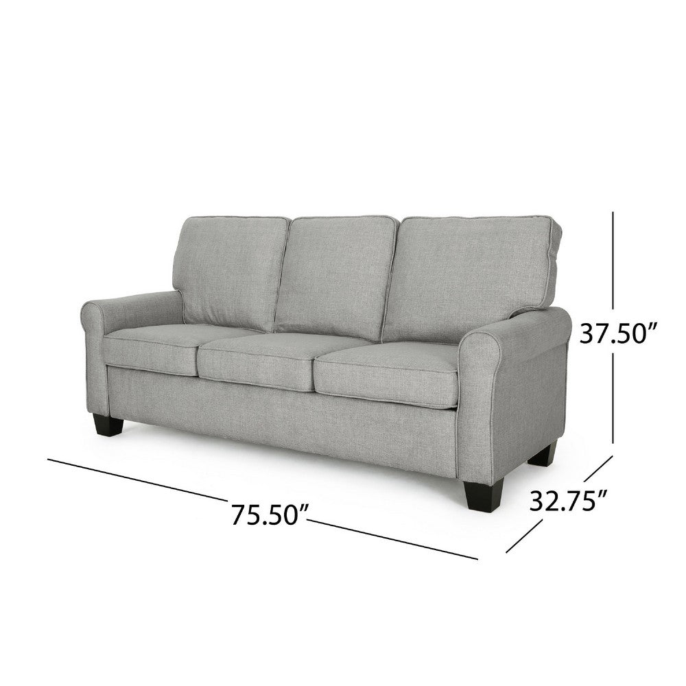 Danny 3 Seater Sofa, Modern Light Gray Fabric and Plush Seats, 76 Inch -BM335219