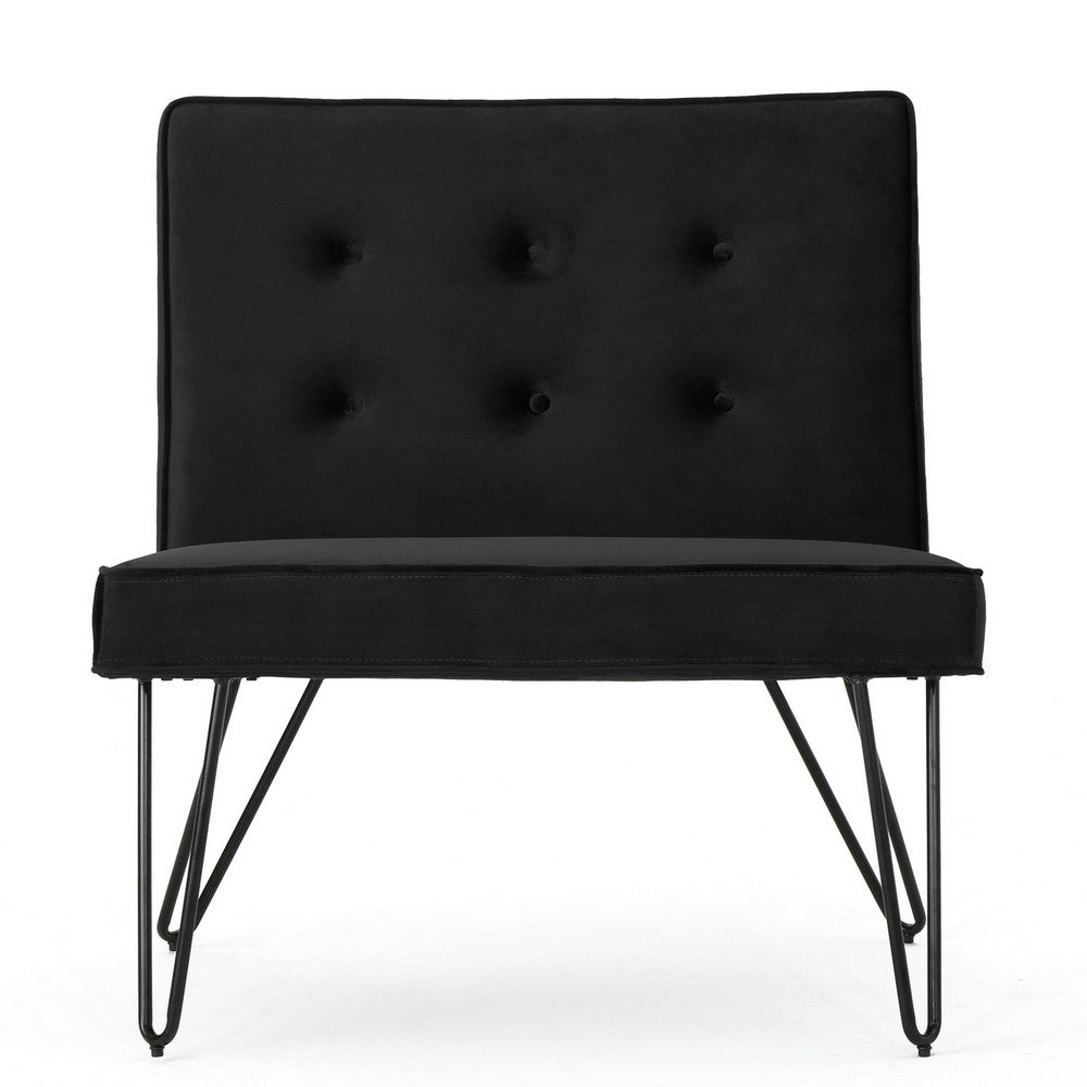 Ashley Armless Slipper Chair, Hairpin Legs, Black Button Tufted Velvet -BM335220