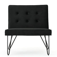 Ashley Armless Slipper Chair, Hairpin Legs, Black Button Tufted Velvet -BM335220