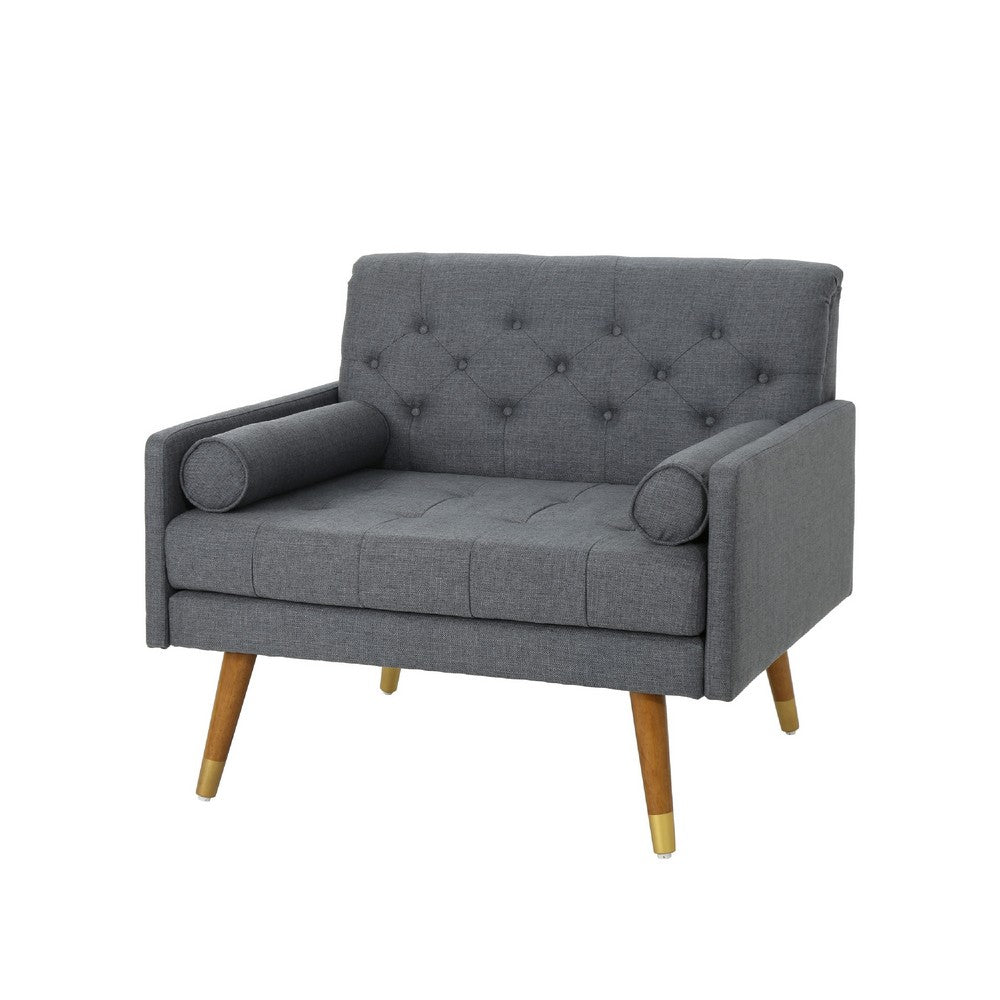 Javie Club Accent Chair, Splayed Rubberwood Legs, Button Tufted Gray -BM335222