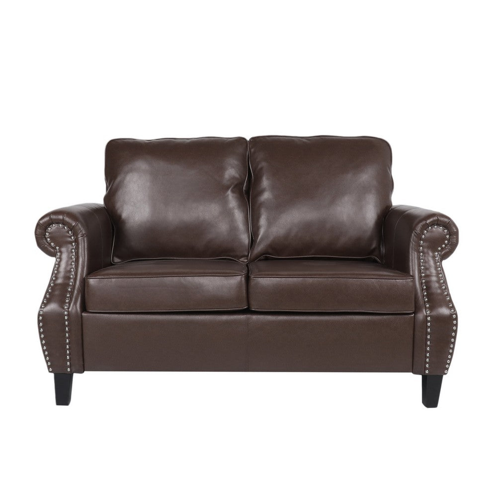 Zika Loveseat, Nailhead Trim Dark Brown Faux Leather, 59 Inch -BM335226