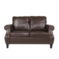 Zika Loveseat, Nailhead Trim Dark Brown Faux Leather, 59 Inch -BM335226