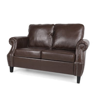 Zika Loveseat, Nailhead Trim Dark Brown Faux Leather, 59 Inch -BM335226