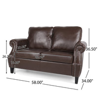 Zika Loveseat, Nailhead Trim Dark Brown Faux Leather, 59 Inch -BM335226