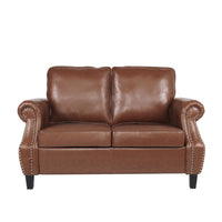 Zika Loveseat, Nailhead Trim Light Brown Faux Leather, 59 Inch -BM335227