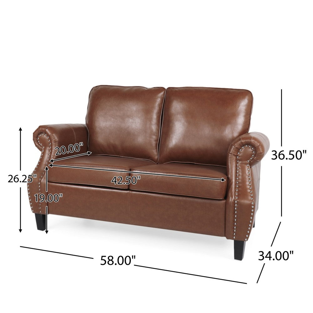 Zika Loveseat, Nailhead Trim Light Brown Faux Leather, 59 Inch -BM335227