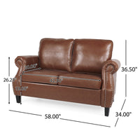 Zika Loveseat, Nailhead Trim Light Brown Faux Leather, 59 Inch -BM335227