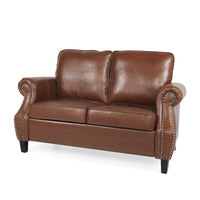 Zika Loveseat, Nailhead Trim Light Brown Faux Leather, 59 Inch -BM335227