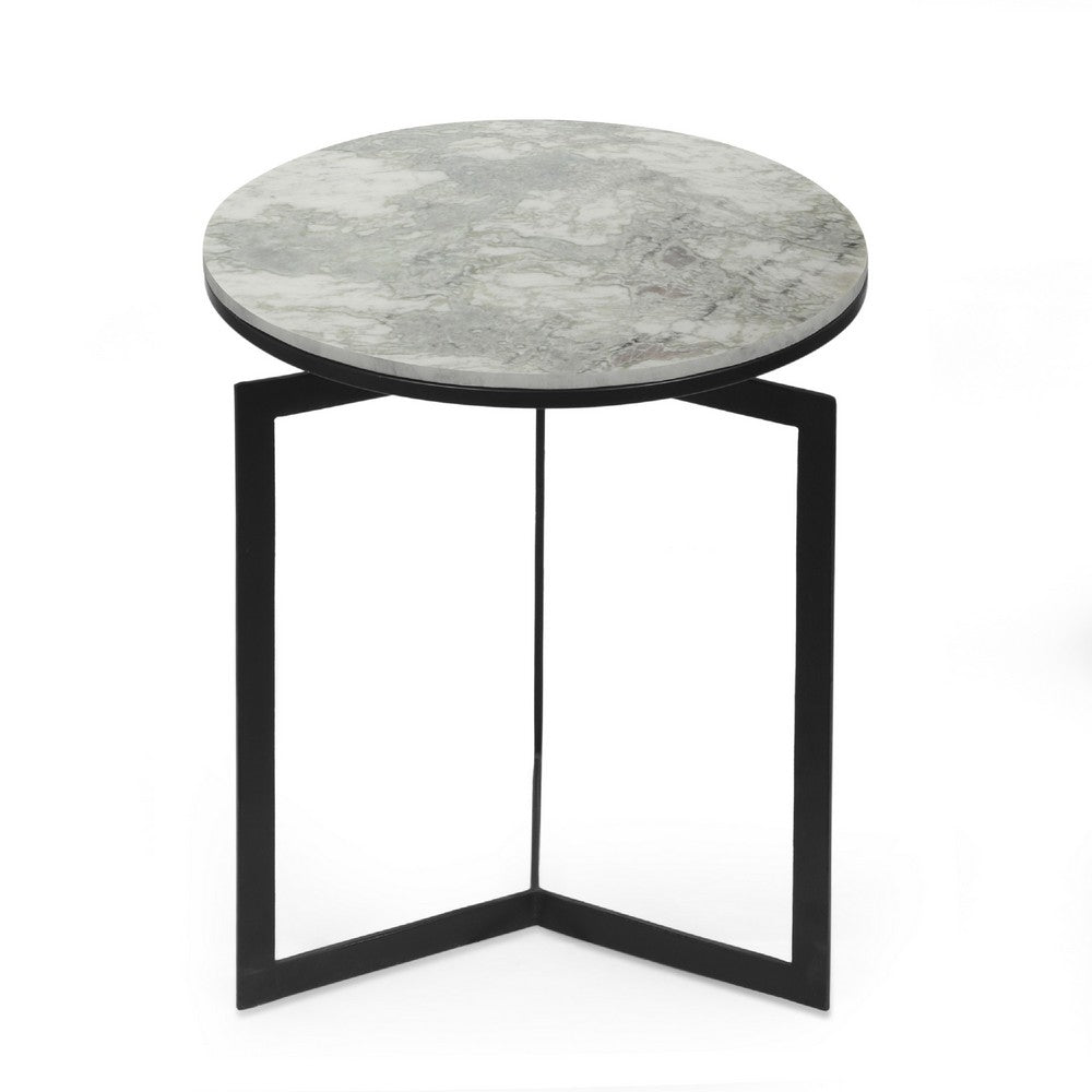 Rimie Accent Table, Open Black Metal Frame, 17 Inch White Marble Top -BM335229