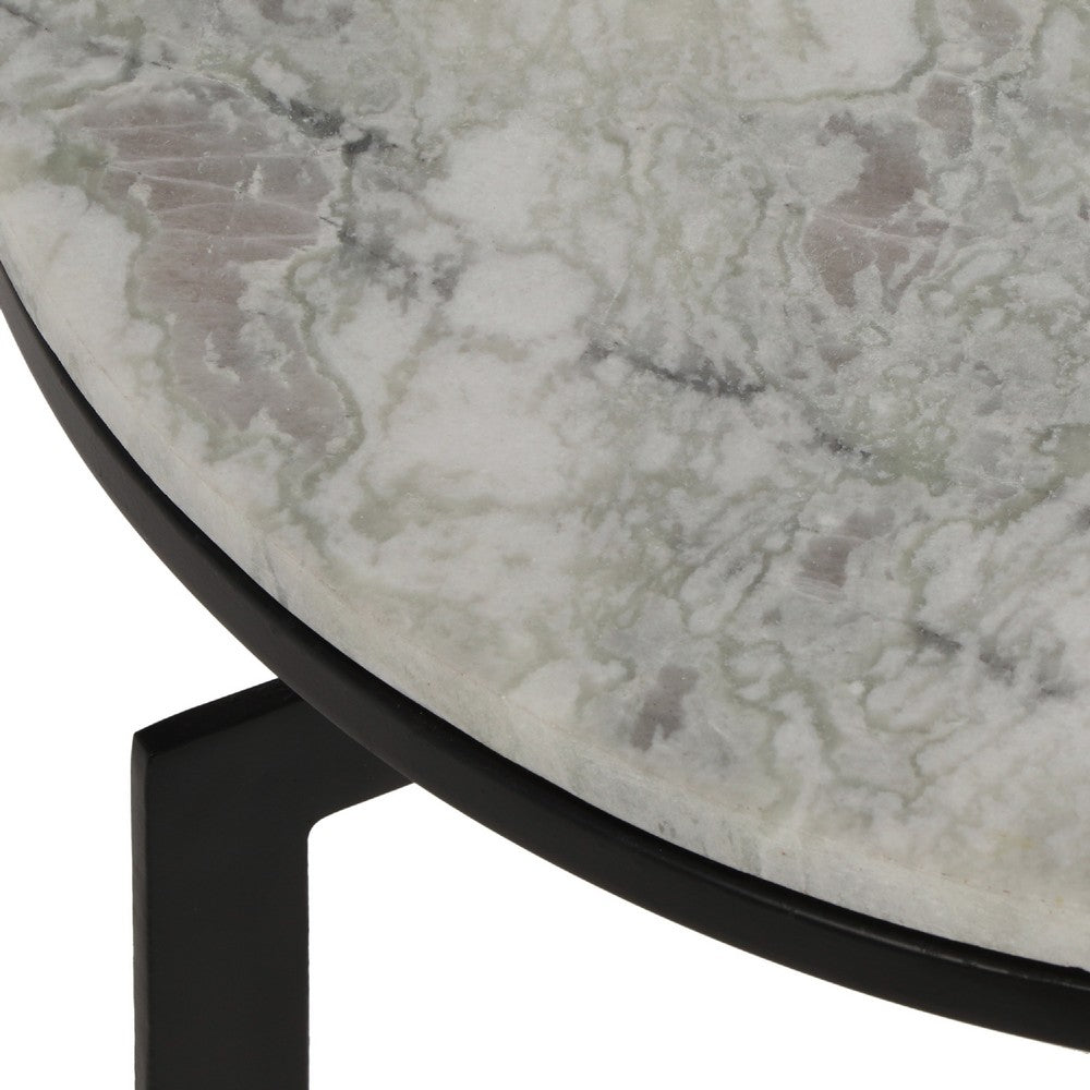 Rimie Accent Table, Open Black Metal Frame, 17 Inch White Marble Top -BM335229