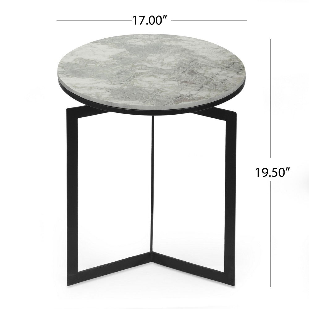 Rimie Accent Table, Open Black Metal Frame, 17 Inch White Marble Top -BM335229