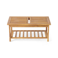 3pc Outdoor Club Chair Set w Coffee Table, Brown Wood Slatted Design -BM335252