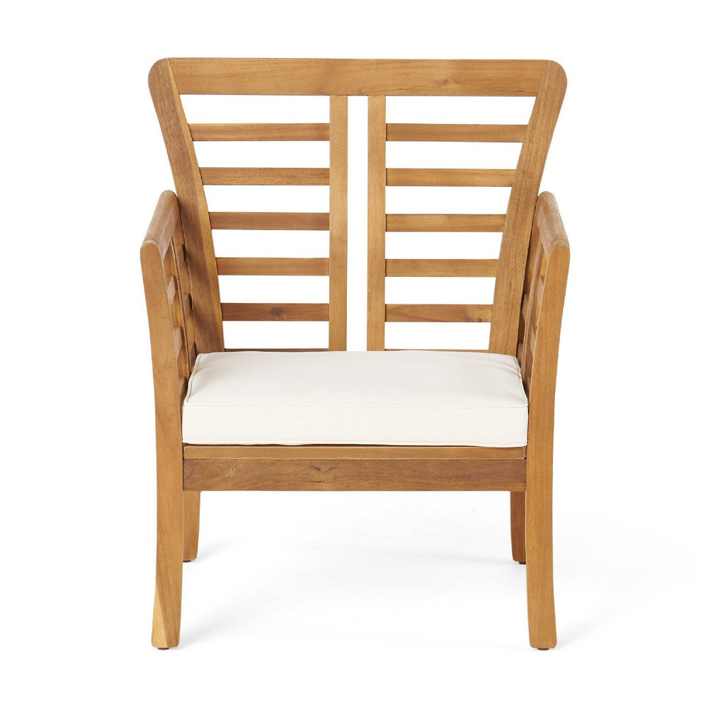 3pc Outdoor Club Chair Set w Coffee Table, Brown Wood Slatted Design -BM335252