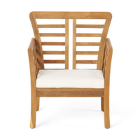 3pc Outdoor Club Chair Set w Coffee Table, Brown Wood Slatted Design -BM335252