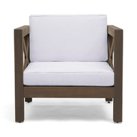 Bea Outdoor Club Chair, White Cushions, X Back Design Weathered Gray -BM335253