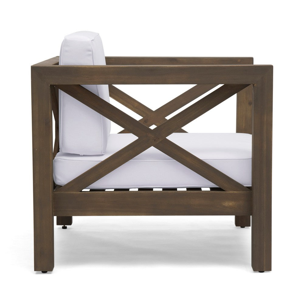 Bea Outdoor Club Chair, White Cushions, X Back Design Weathered Gray -BM335253