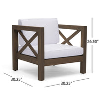 Bea Outdoor Club Chair, White Cushions, X Back Design Weathered Gray -BM335253